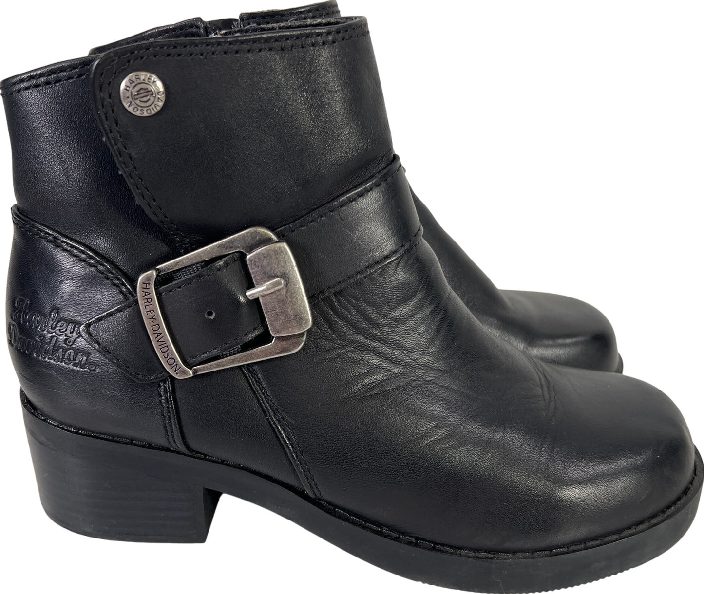 Harley Davidson Women’s Black Leather Block Heel Ankle Boots - 7.5