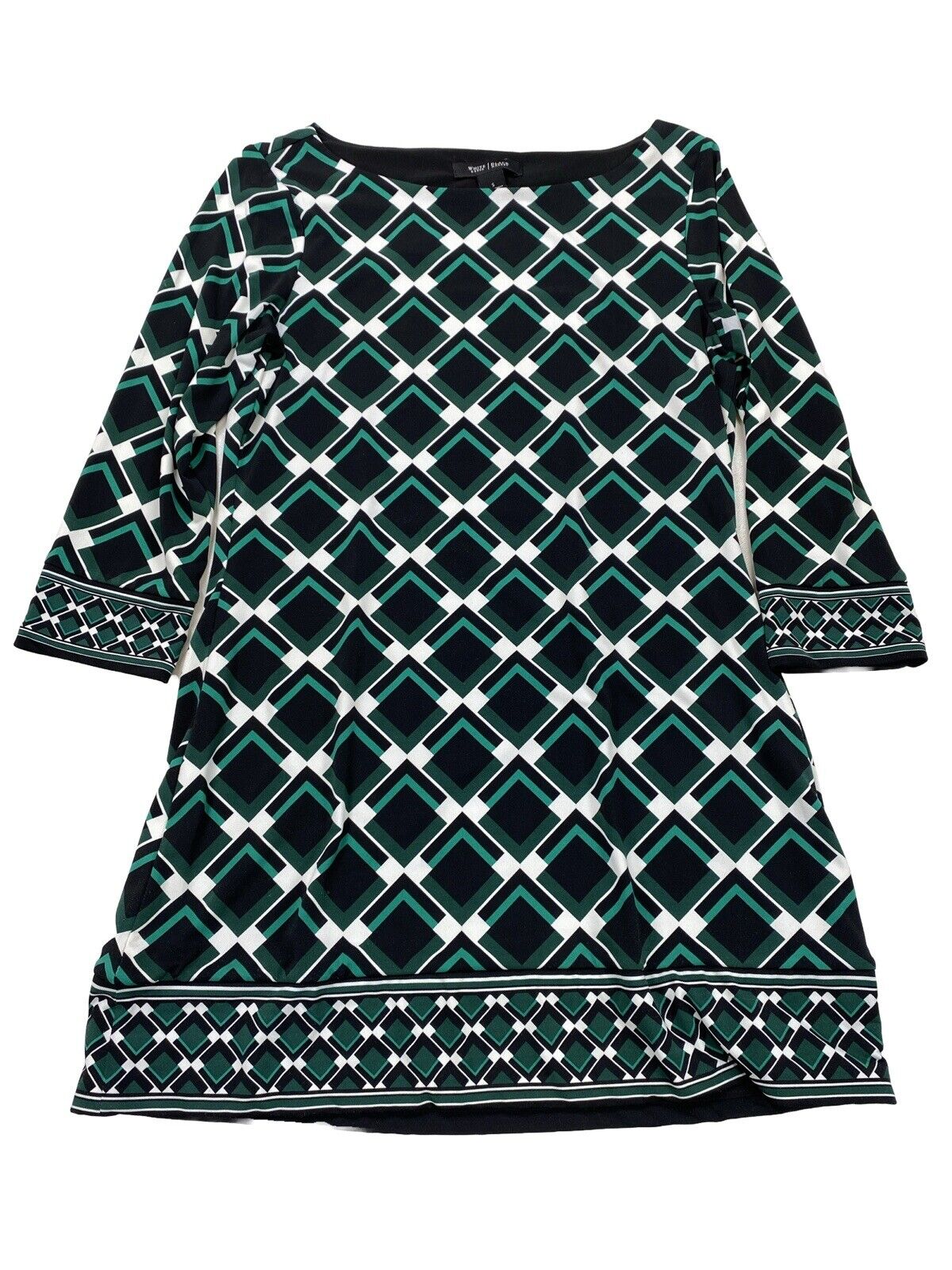 White House Black Market Women's Black/Green 3/4 Sleeve Shift Dress - S