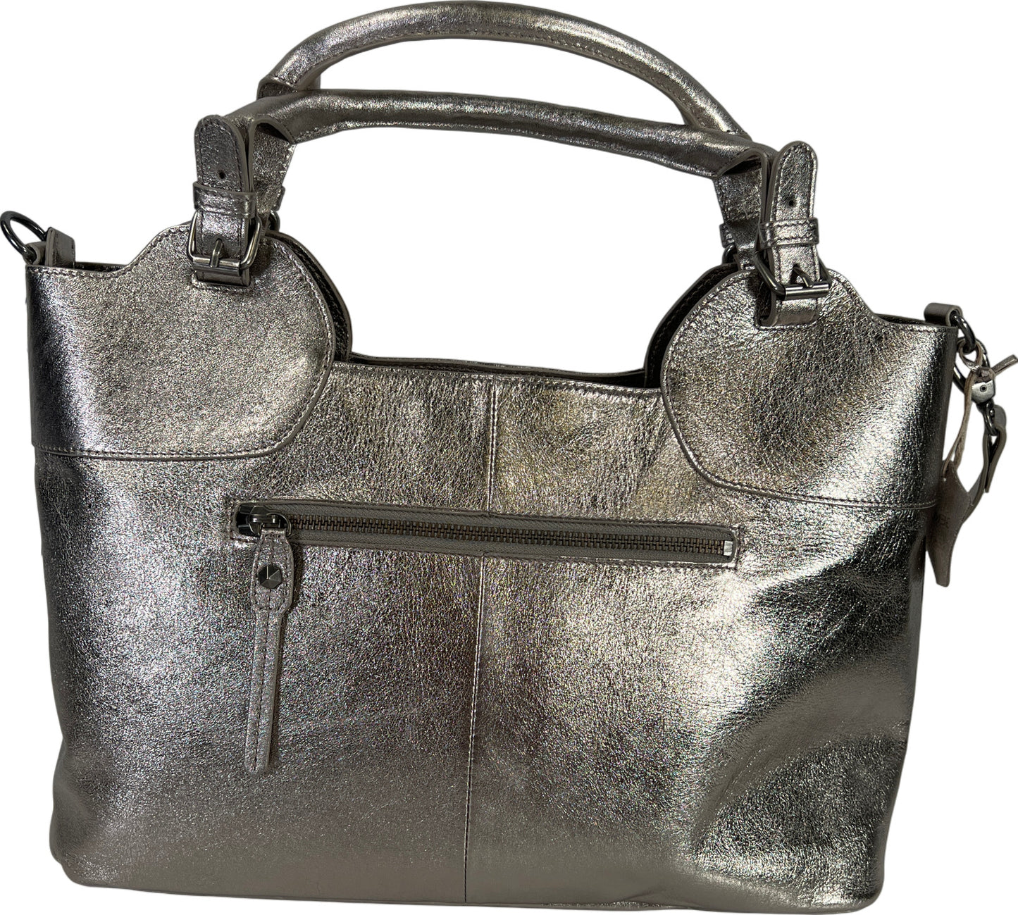 NEW Harley-Davidson Silver Metallic Leather Large Satchel Purse with Long Strap