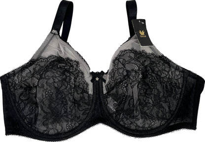 NEW Wacoal Black Lace Retro Chic Full Figure Underwire Bra - 44D