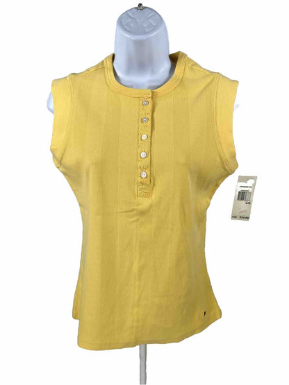 NEW Tommy Hilfiger Women's Yellow Sleeveless Henley Top - L