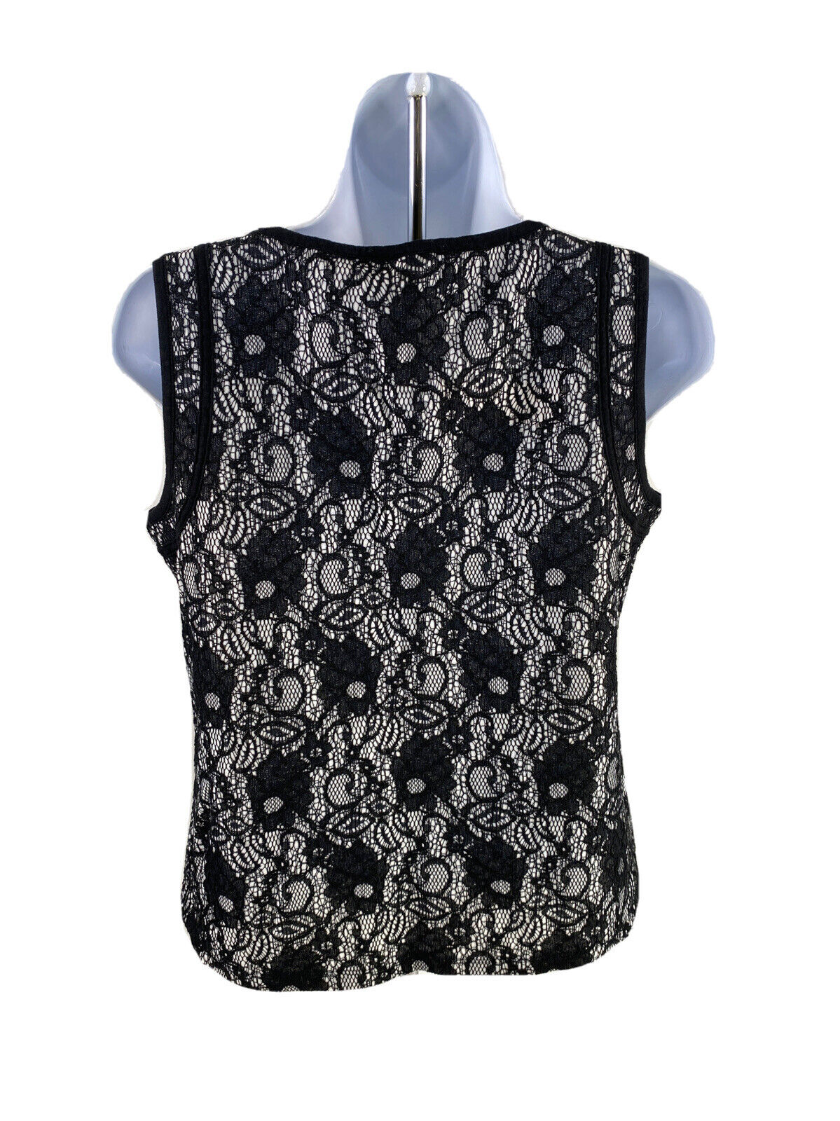 Ann Taylor Women's Black/White Lace Shell Tank Top - M