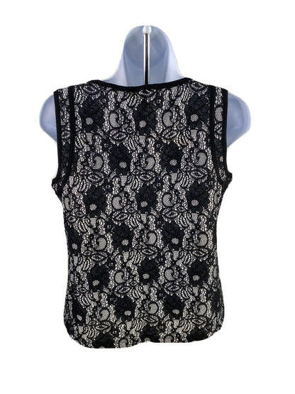 Ann Taylor Women's Black/White Lace Shell Tank Top - M