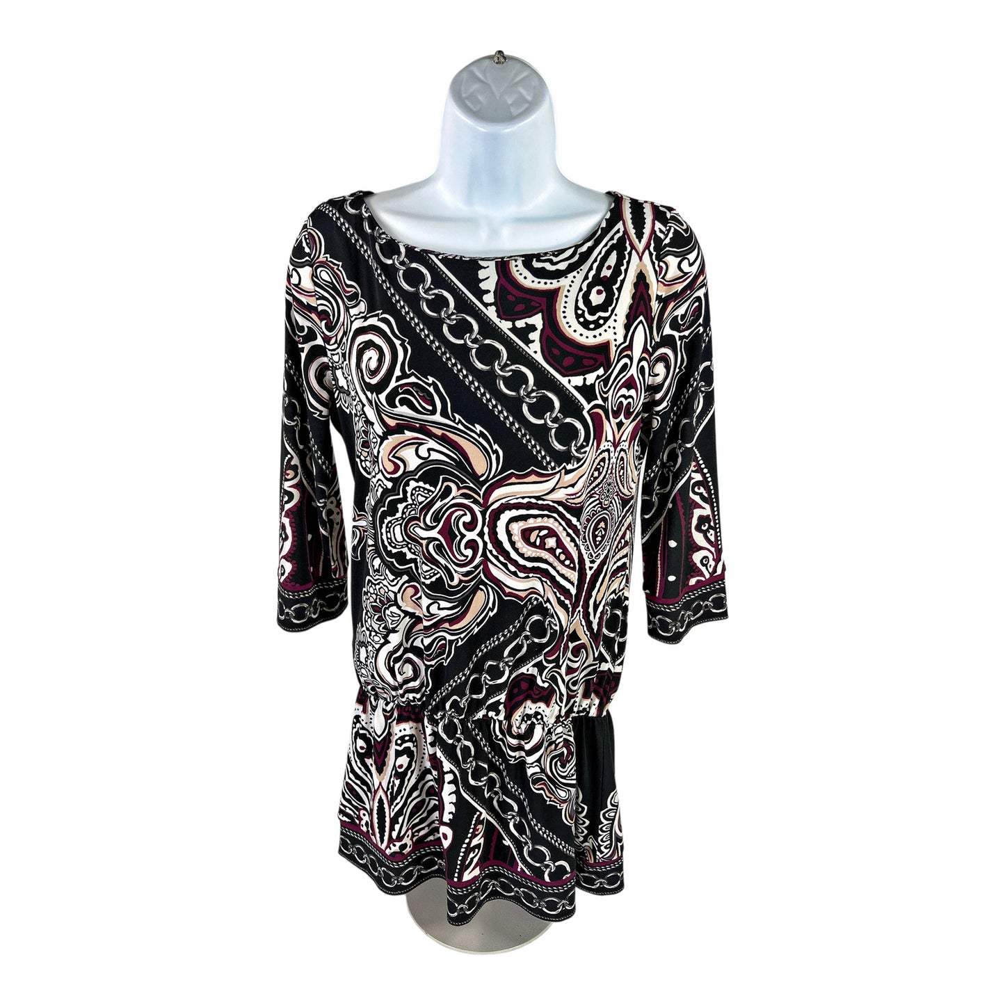 White House Black Market Women’s Black/Purple 3/4 Sleeve Tunic Blouse - XS