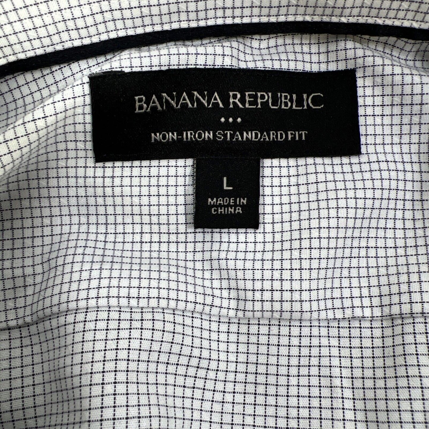 Banana Republic Men's White Grid Check Non Iron Standard Dress Shirt - L