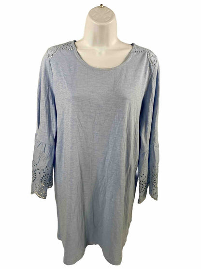 J.Jill Women's Blue 3/4 Bell Sleeve Eyelet Tunic Shirt - M