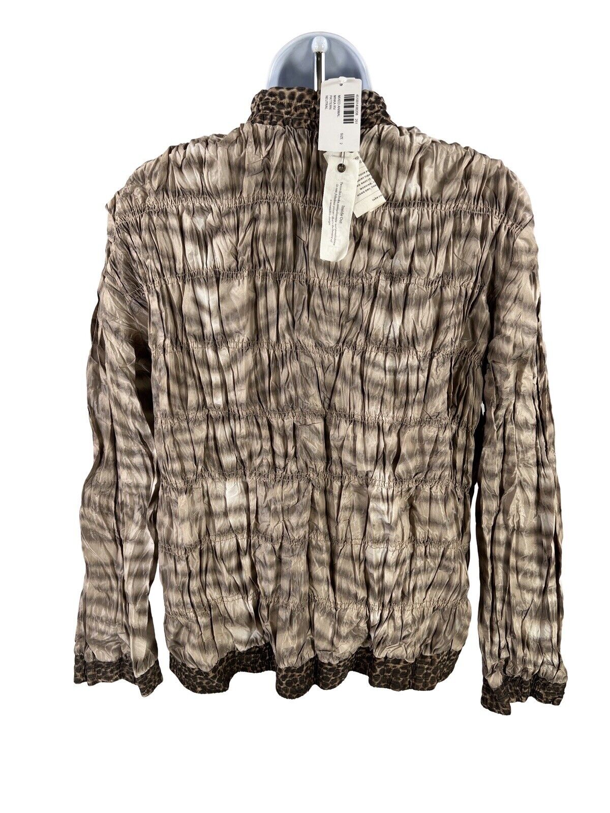 NEW Chico's Women's Brown Mixed Animal Pattern Crinkle Jacket - 2/US L