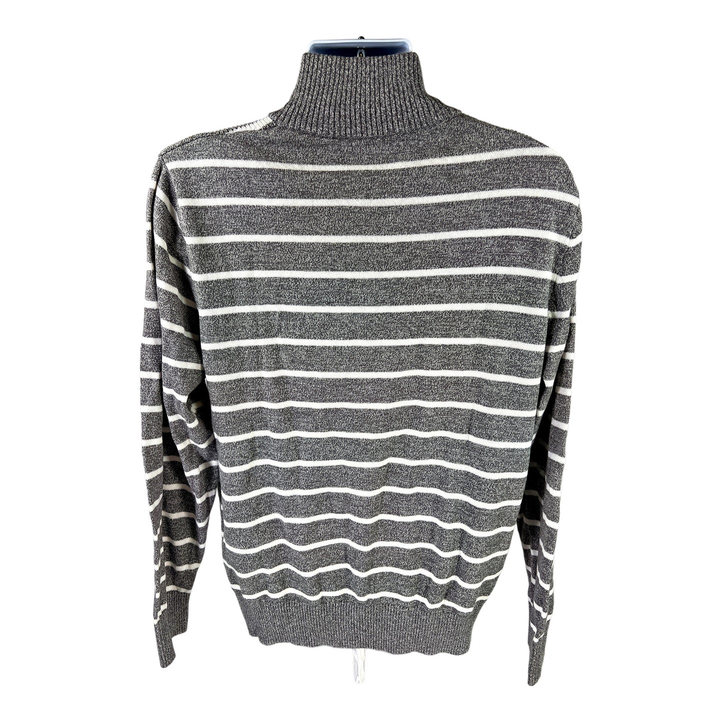 Nautica Men’s Gray/White Striped Long Sleeve Sweater Polo - L