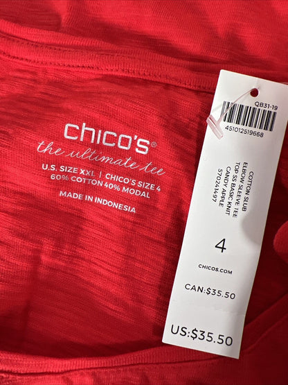 NEW Chico's Women's Red Short Sleeve Ultimate Tee Shirt - XXL