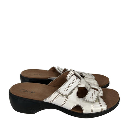 Clarks Women's White Leather Open Toe Sandals - 9