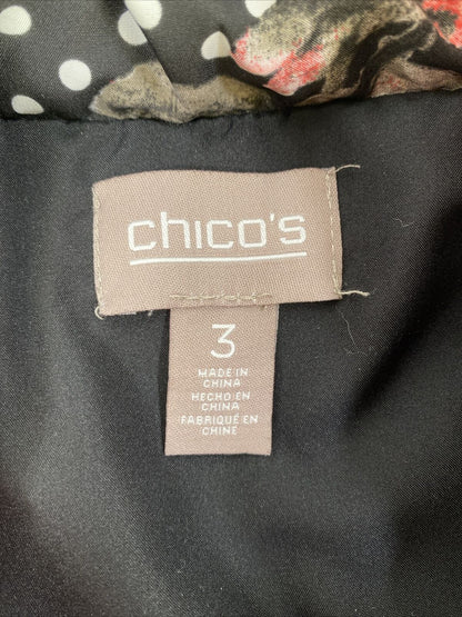Chico's Women's Black/Pink Floral Full Zip Spring Jacket - 3/US XL