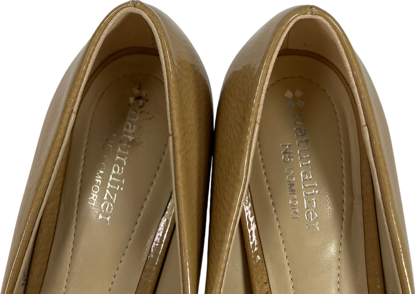 Naturalizer Women’s Beige Faux Patent Leather Peep Toe 2.5” Heels - 8.5 M