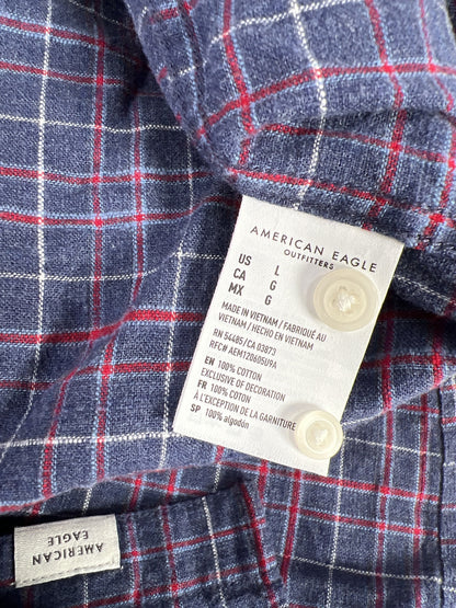 NEW American Eagle Men’s Blue/Red Plaid Button Up Flannel Shirt - L