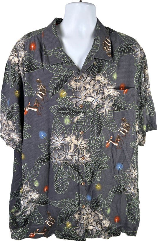 Tommy Bahama Men’s Gray Silk Hawaiian Christmas Reindeer Button Up Shirt - 3XB