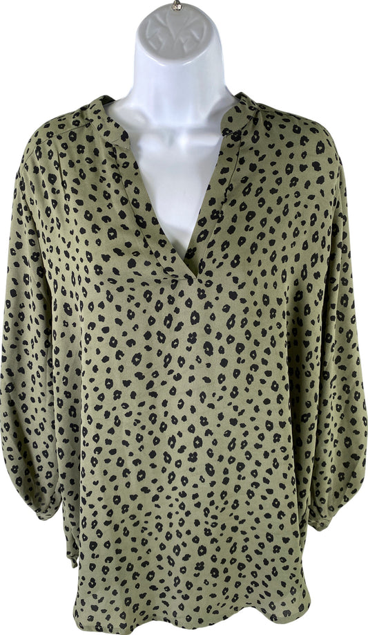 NEW Lush Women’s Green Leopard Print V-Neck Roll Tab Sleeve Top - XL