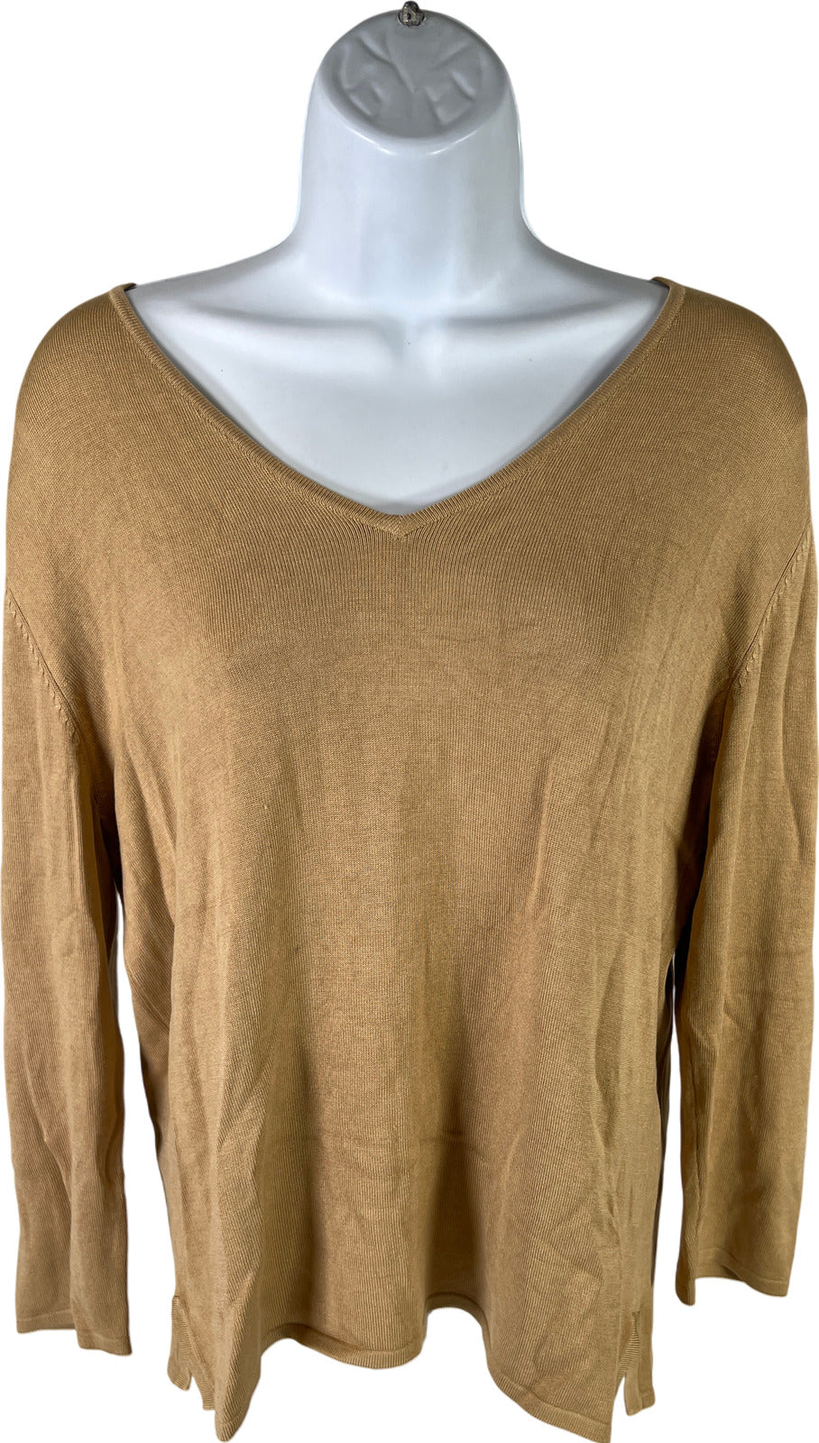 Chico’s Design Women’s Silk Blend Beige V-Neck Long Sleeve Sweater - 0/US S