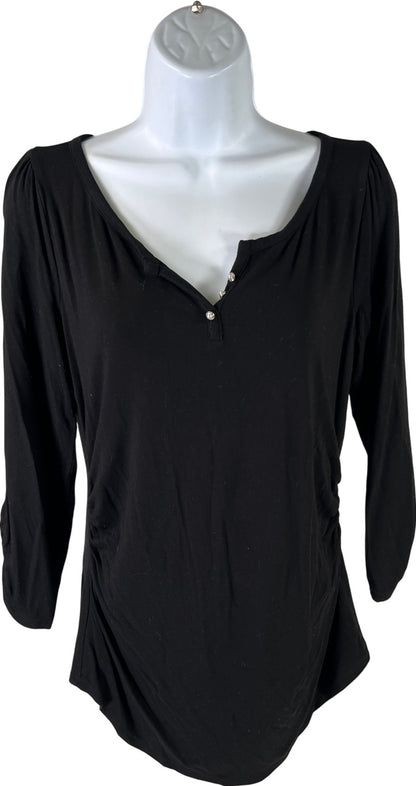 White House Black Market Women’s Black Long Sleeve Curved Hem Shirt - M