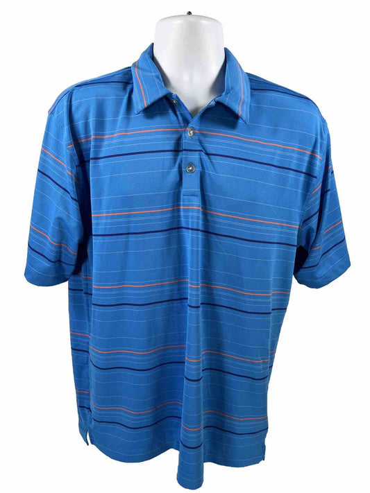 Nike Men's Blue Striped Short Sleeve Golf FitDry Polo Shirt - M
