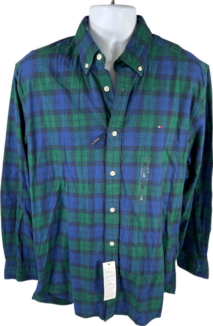 NEW Tommy Hilfiger Men’s Green/Blue Button Down Flannel Shirt - L