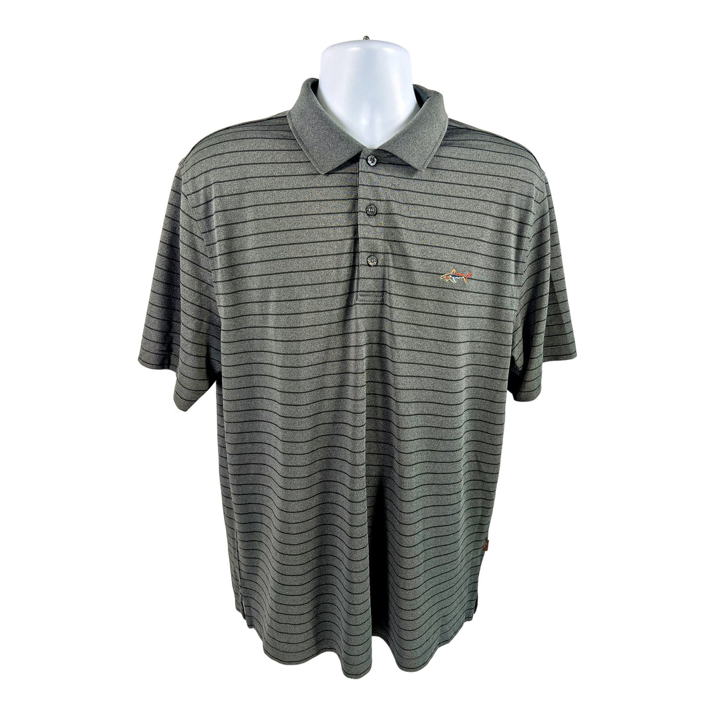 Greg Norman for Tasso Elba Men’s Gray Striped Short Sleeve Golf Polo - L