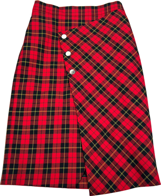 NEW Maje Women’s Red Plaid Janty Plaid Knee Length Asymmetric Skirt - 40/ US L