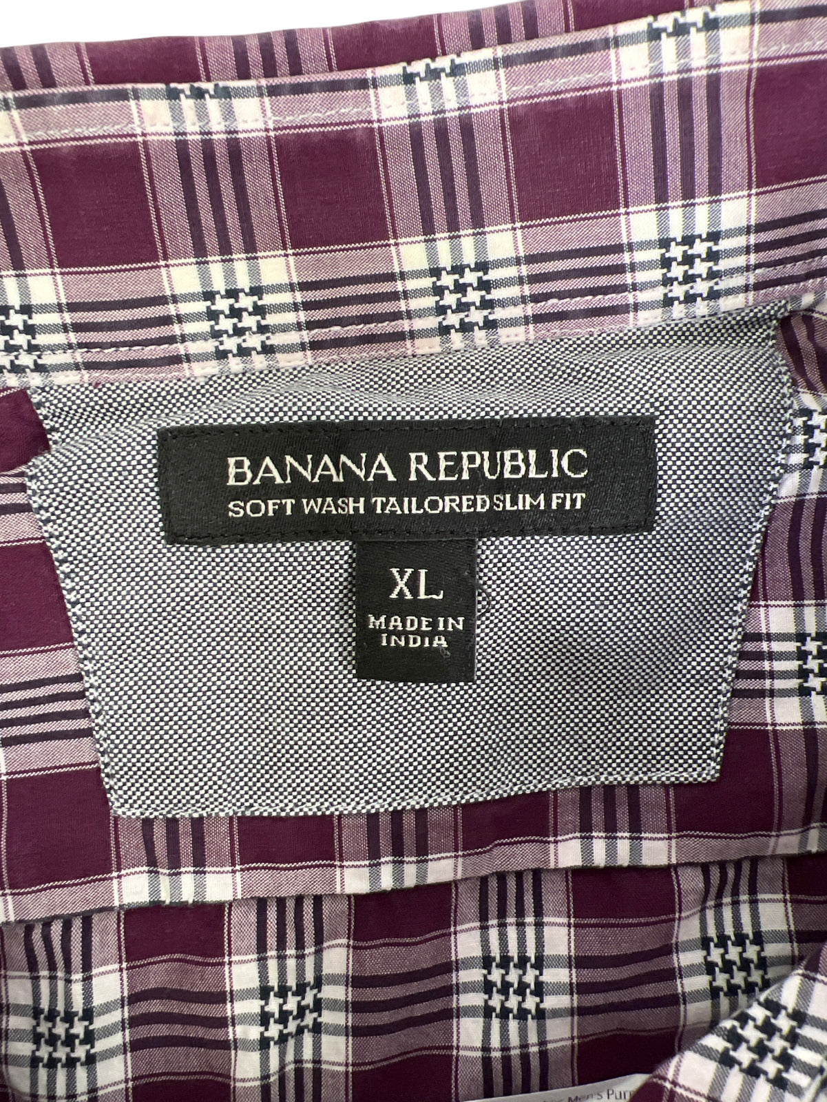 Banana Republic Men’s Purple Plaid Soft Wash Tailored Slim Fit Shirt - XL