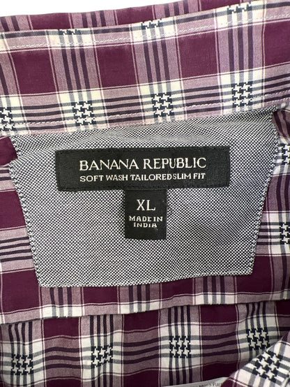 Banana Republic Men’s Purple Plaid Soft Wash Tailored Slim Fit Shirt - XL