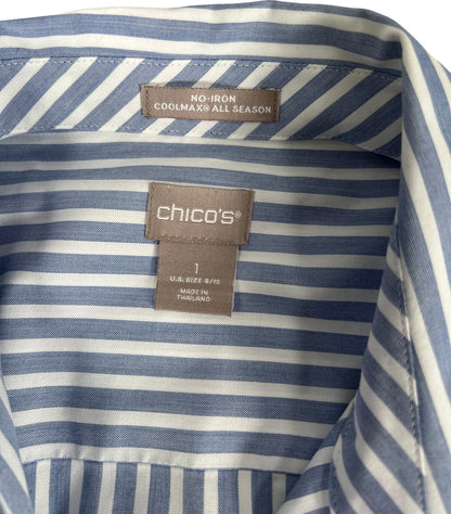 Chico’s Women’s Blue Striped No Iron Coolmax Button Up Shirt - 1/US 8