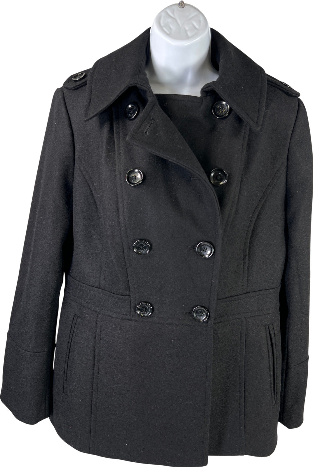 Michael Kors Women’s Black Double Breasted Wool Blend Peacoat - M