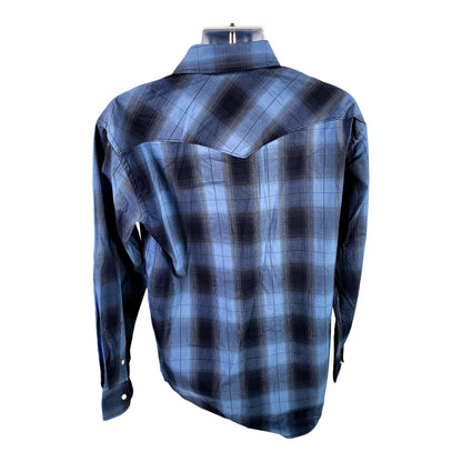 NEW Panhandle Rough Stock Men’s Blue Plaid Snap Button Up Shirt - M