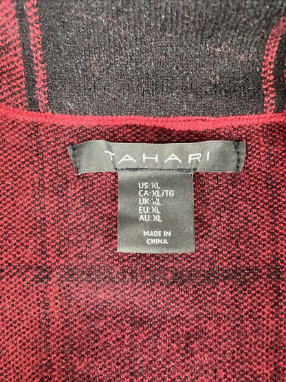 NEW Tahari Women’s Red/Black Plaid Long Sleeve Button Up Cardigan Sweater - XL