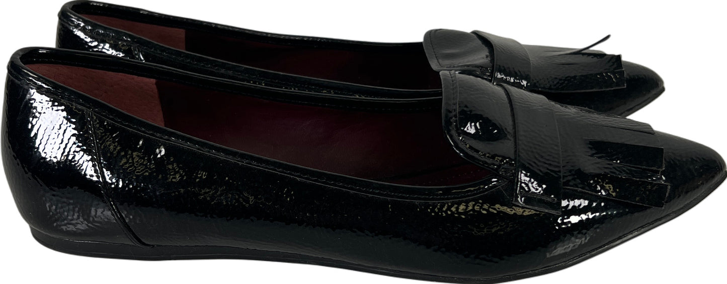 Franco Sarto Women’s Black Faux Patent Leather Pointed Toe Fringe Flats - 8.5