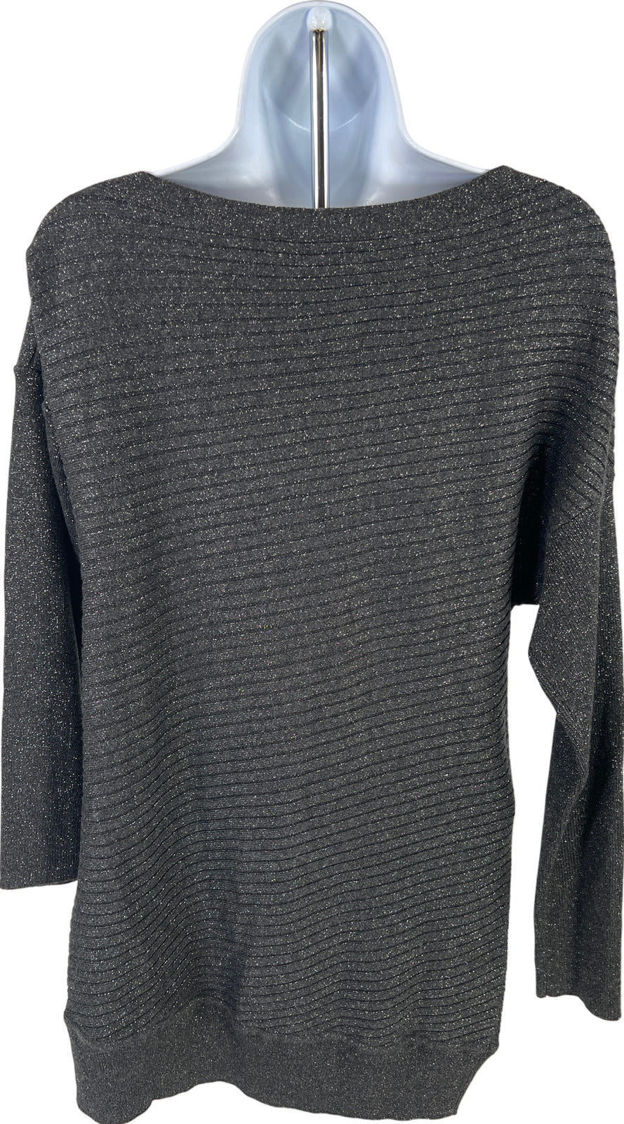 White House Black Market Women’s Dark Gray Metallic Off Shoulder Sweater - XS