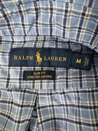 Ralph Lauren Men’s Blue Plaid Slim Fit Stretch Oxford Button Down Shirt - M