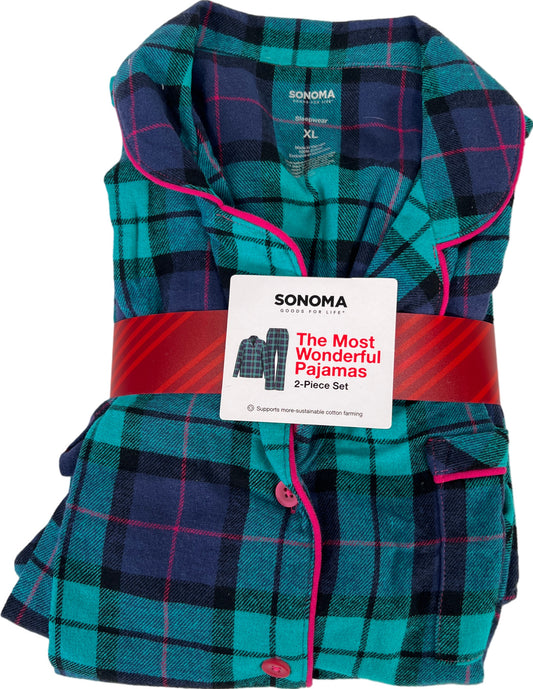 NEW Sonoma Women’s Blue Plaid Flannel Pajama Sleepwear Set - XL