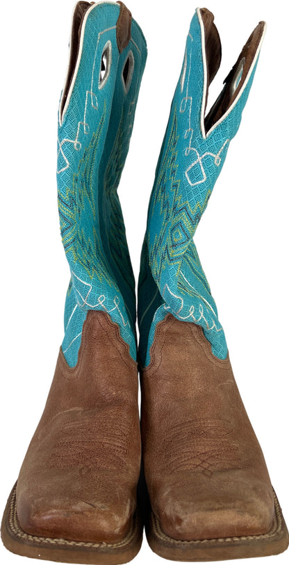 Nocona Women’s Blue Embroidered Fabric & Leather Cowgirl Western Boots - 9