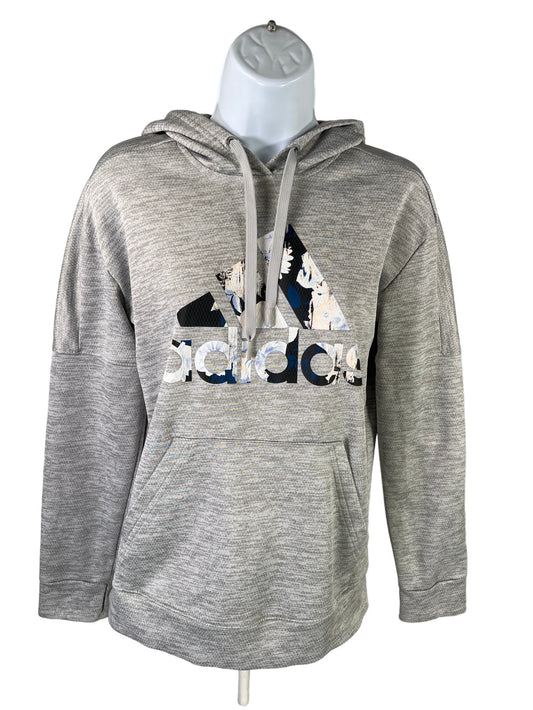 Adidas Women’s Gray Flower Logo Polyester Pullover Hoodie - S