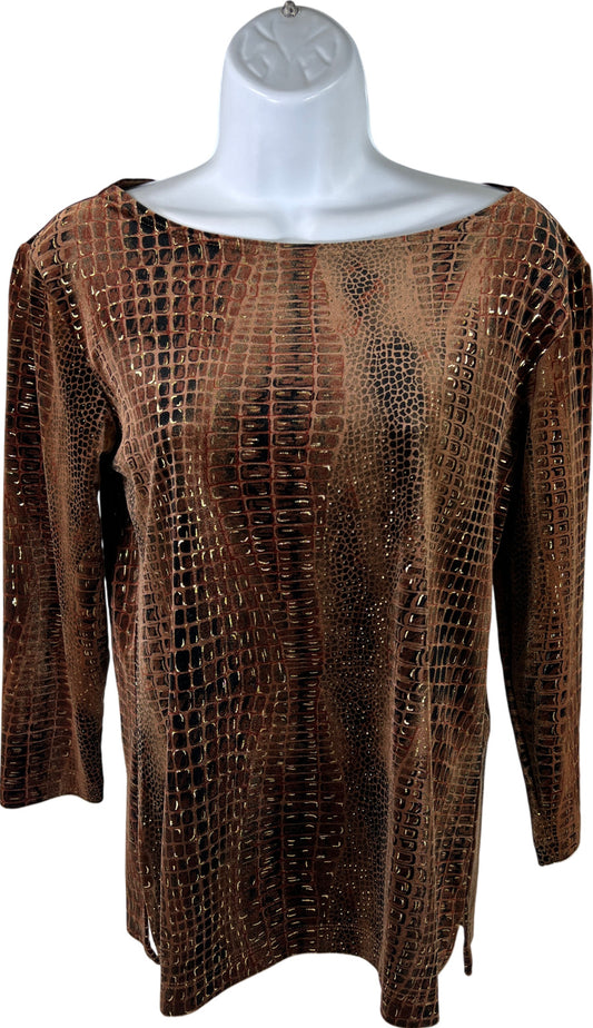 Chico’s Women’s Brown 3/4 Sleeve Velour Shirt - 0/US S