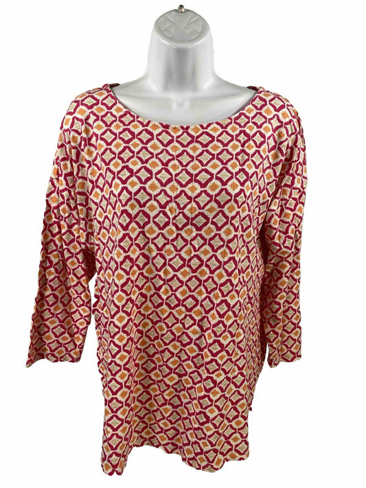 Chico's Women's Pink Geometric 3/4 Sleeve Boat Neck Top Shirt - 2/US L