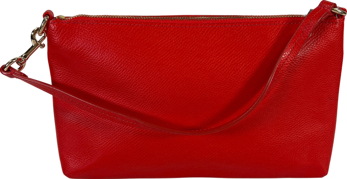 Coach Red Leather Small Zip Close Shoulder Bag Clutch