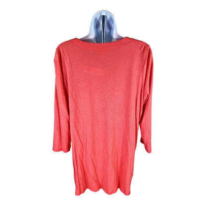 J. Jill Women’s Pink V-Neck 3/4 Sleeve Side Button Accent Top/Shirt - M