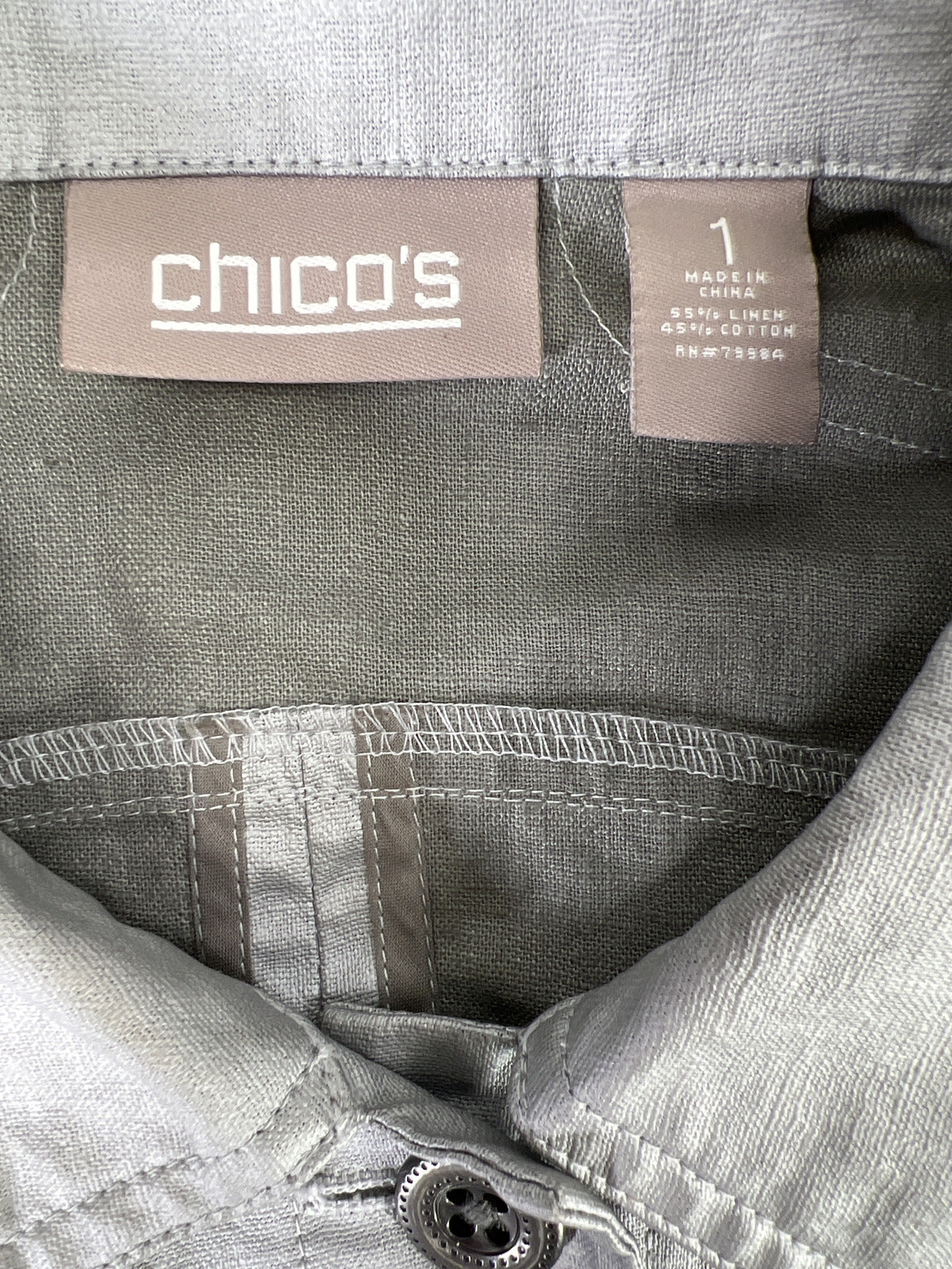 Chico’s Women’s Gray Coated Lightweight Button Up Jacket - 1/US M