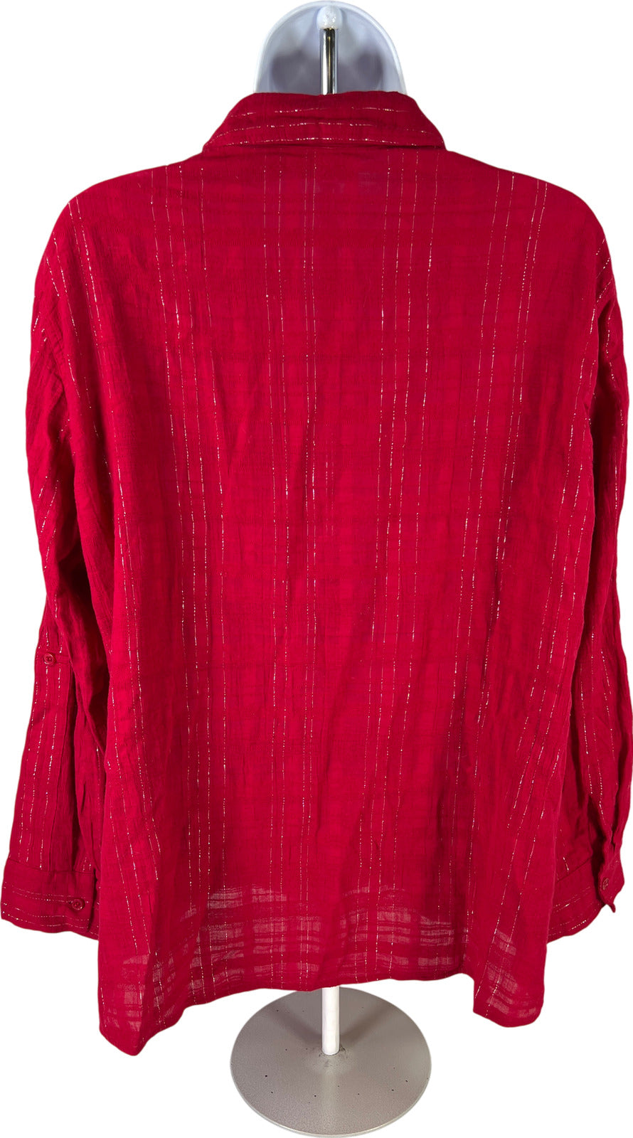 Chico’s Women’s Red Metallic Long Sleeve Button Up Shirt - 3/US XL