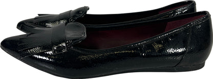 Franco Sarto Women’s Black Faux Patent Leather Pointed Toe Fringe Flats - 8.5