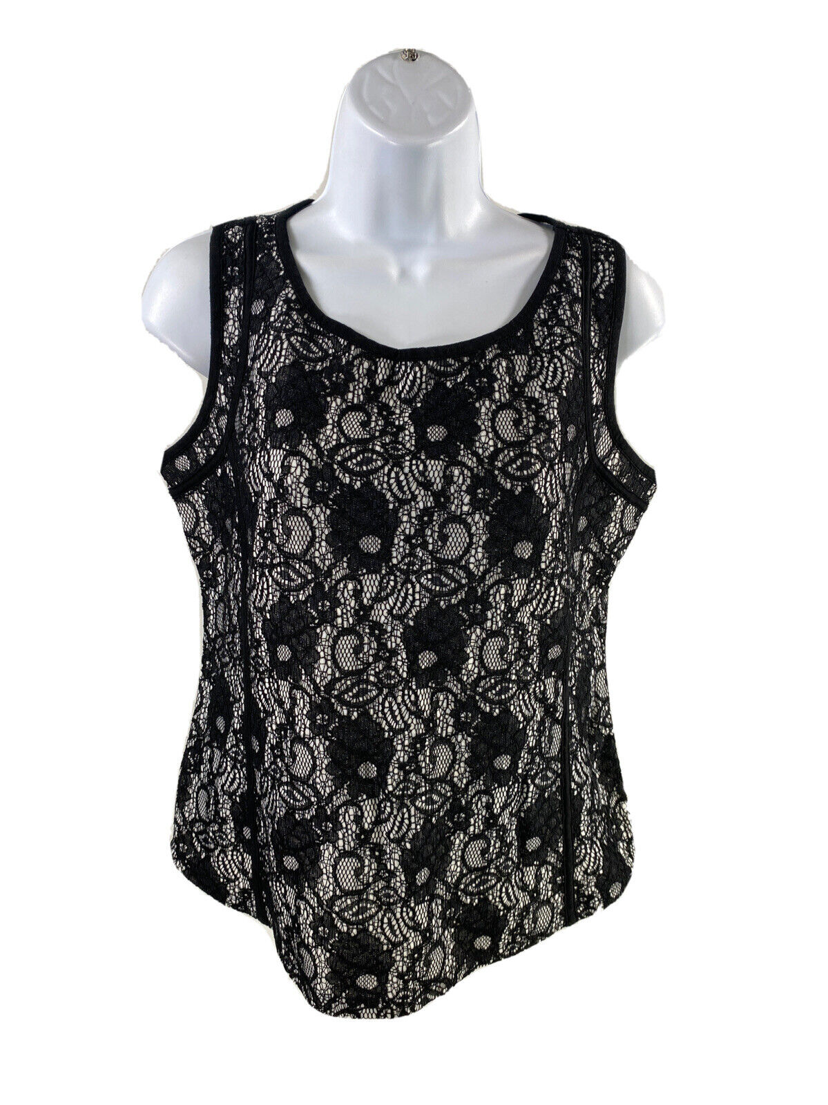 Ann Taylor Women's Black/White Lace Shell Tank Top - M