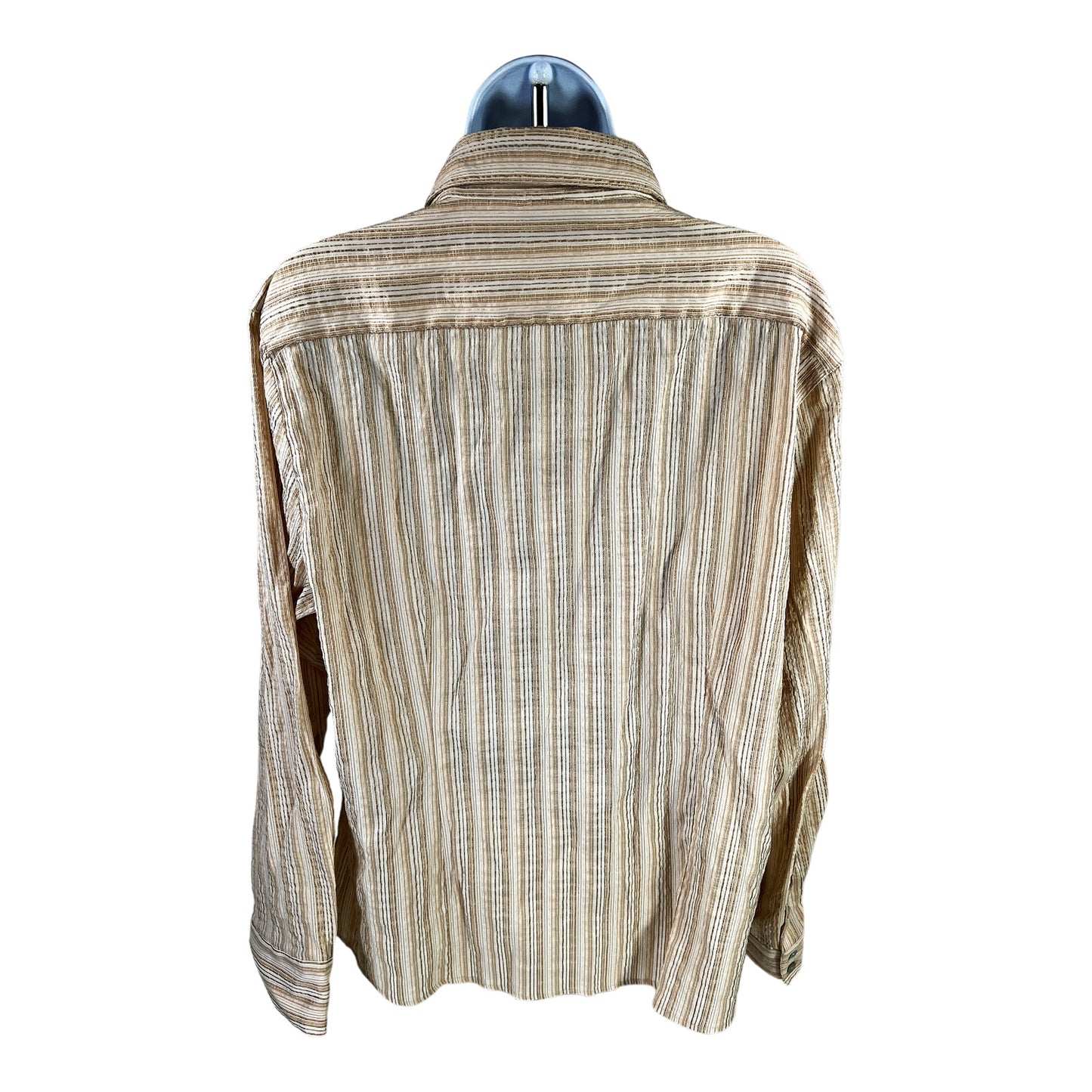 Chico’s Women’s Beige Metallic Long Sleeve Button Up Blouse - 3/XL