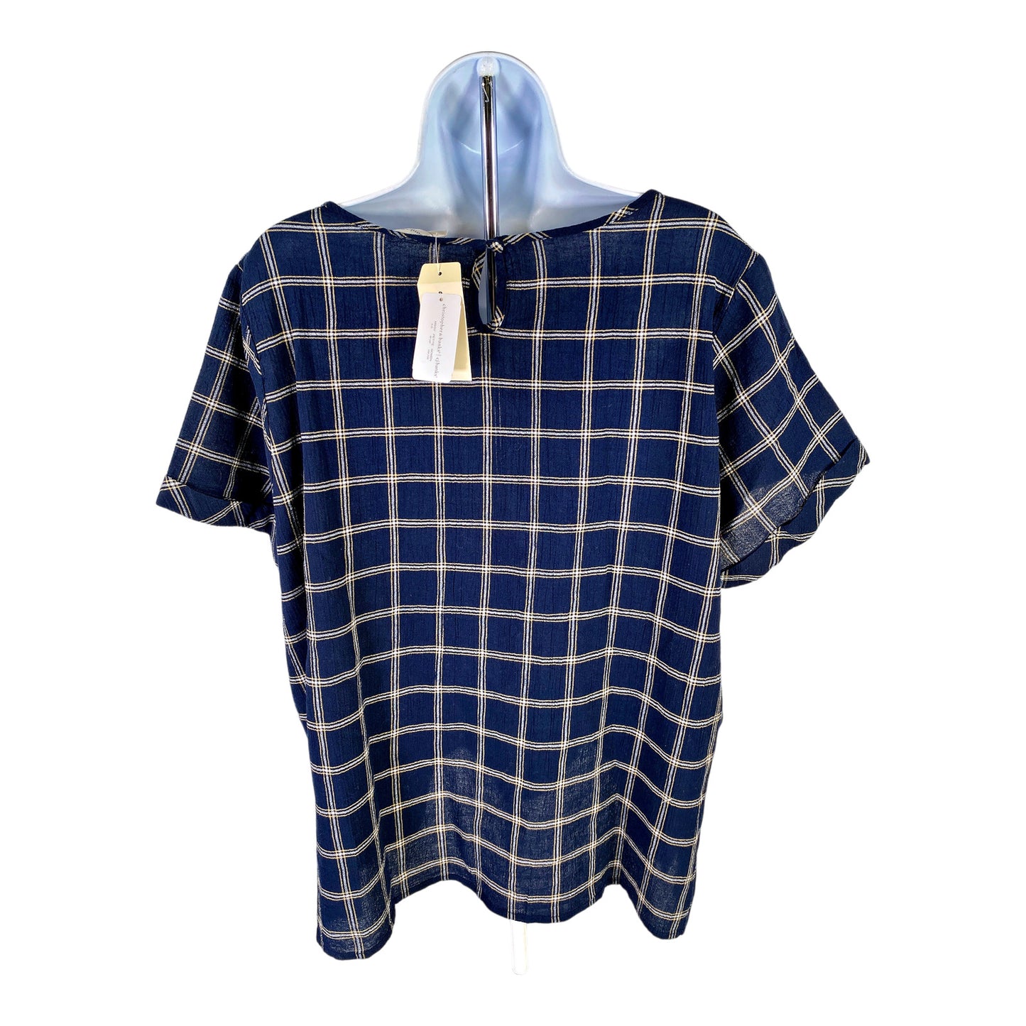 NEW CJ Banks Women’s Navy Blue Windowpane Plaid Blouse Top - Plus 1X