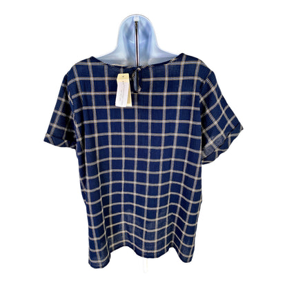 NEW CJ Banks Women’s Navy Blue Windowpane Plaid Blouse Top - Plus 1X