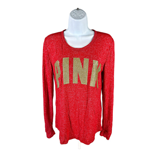 Victoria’s Secret PINK Women’s Red Gold Metallic Graphic Sleepwear Shirt - M