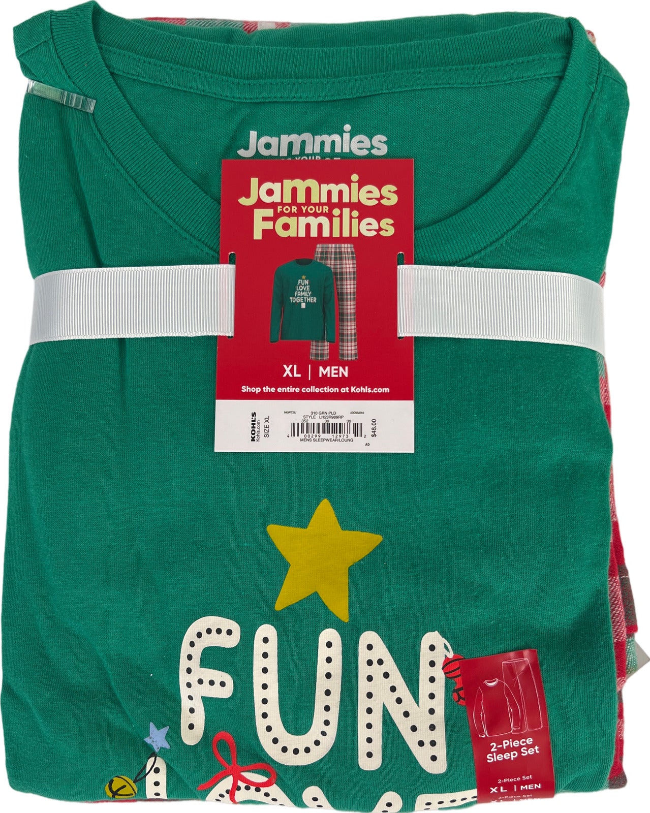 NEW Jammies for Your Families Men’s Green Holiday 2 Piece Pajama Set - XL